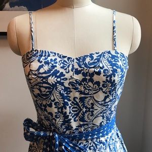 Chinoiserie Blue Tea Length Dress